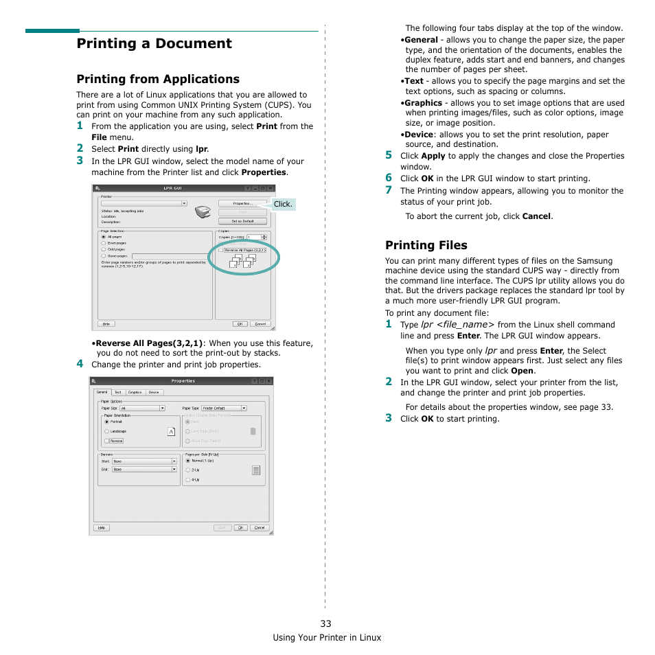 Printing a document, Printing from applications, Printing files | Printing from applications printing files | Samsung SCX-4500W-XAA User Manual | Page 101 / 112