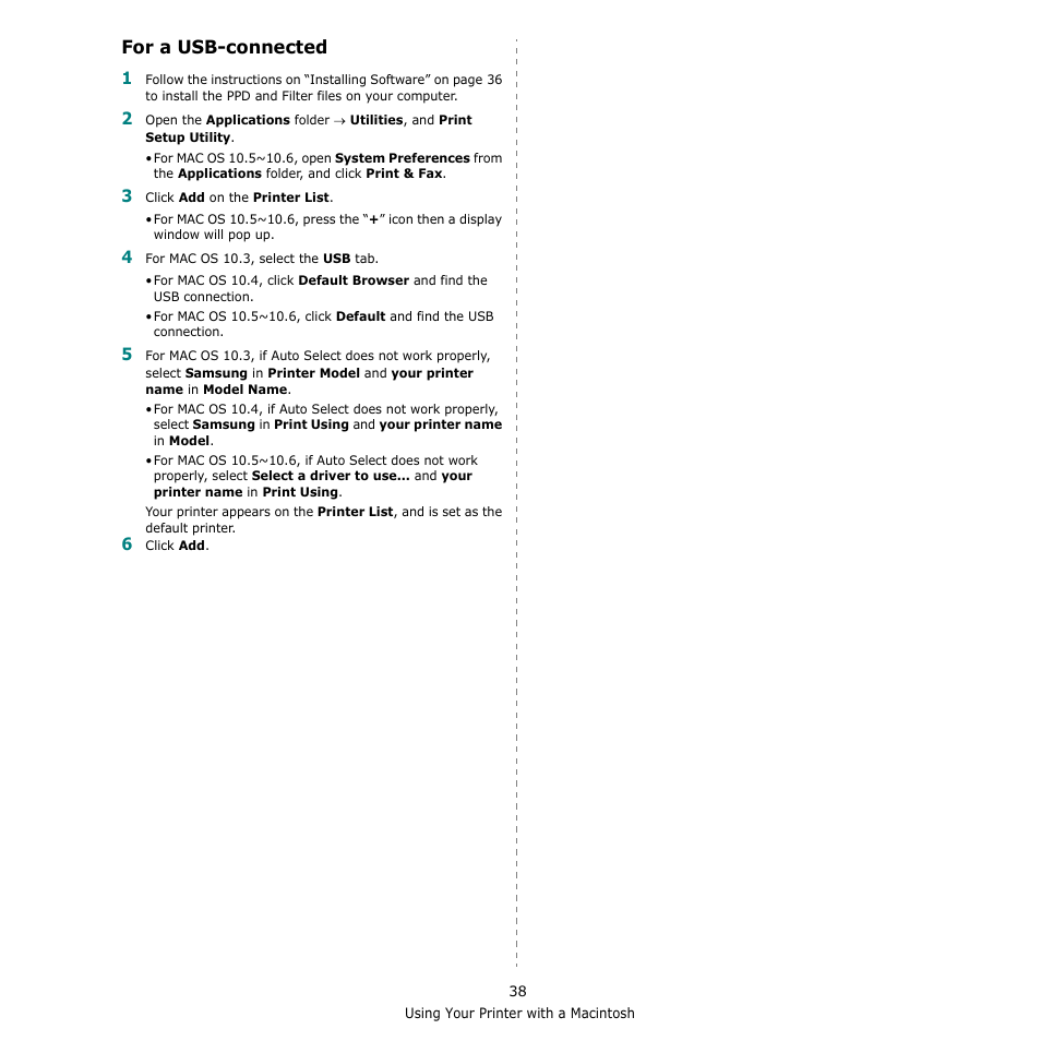 For a usb-connected | Samsung SCX-4500W-XAA User Manual | Page 106 / 112