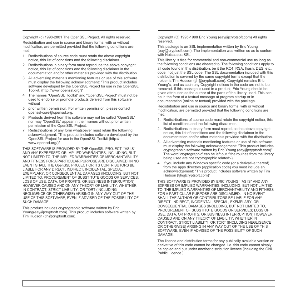 Openssl license, Original ssleay license | Samsung SCX-4500W-XAA User Manual | Page 14 / 112