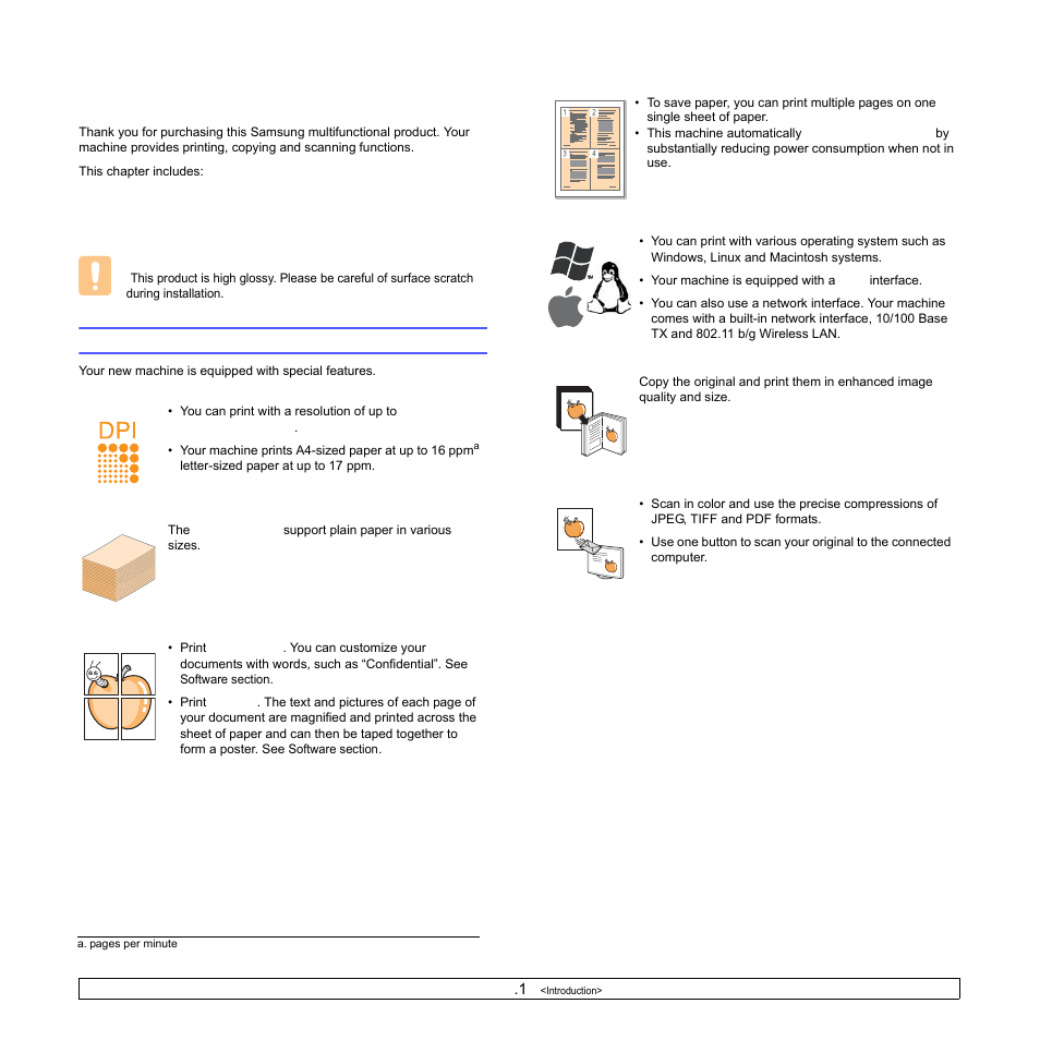 Introduction, Special features | Samsung SCX-4500W-XAA User Manual | Page 15 / 112
