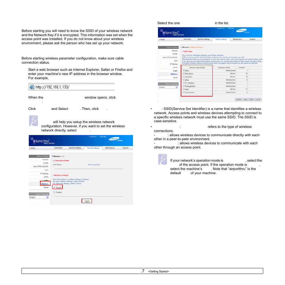 Configuring the machine’s wireless network | Samsung SCX-4500W-XAA User Manual | Page 28 / 112