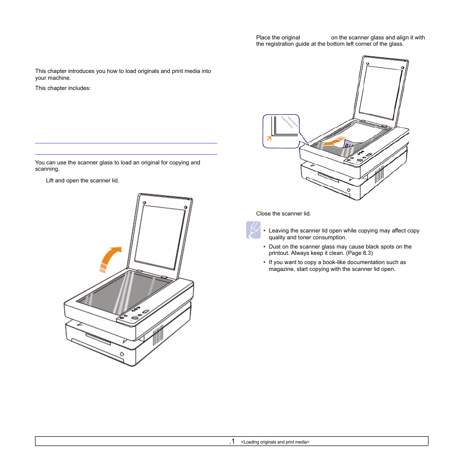 Loading originals and print media, Loading originals | Samsung SCX-4500W-XAA User Manual | Page 31 / 112