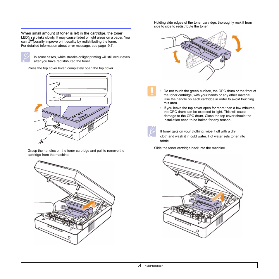 Redistributing toner | Samsung SCX-4500W-XAA User Manual | Page 44 / 112