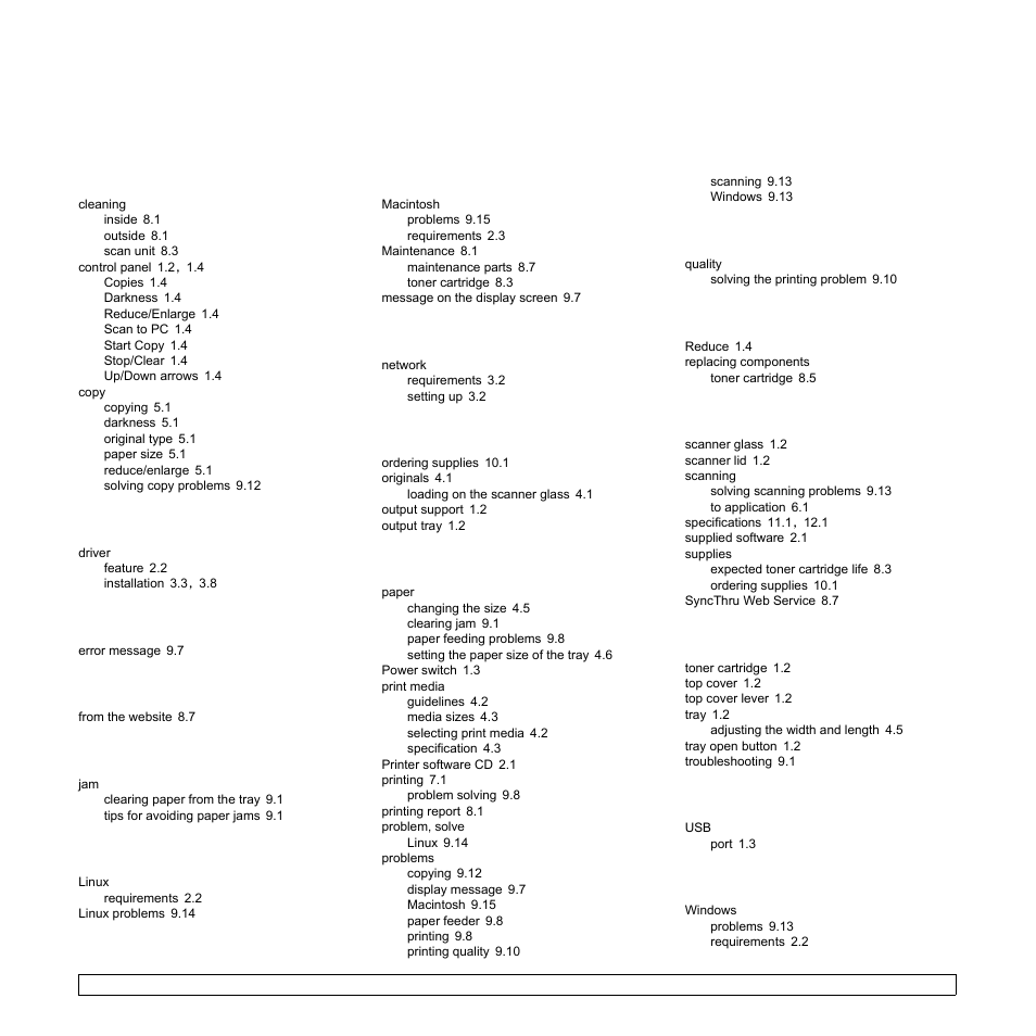 Index, Ndex | Samsung SCX-4500W-XAA User Manual | Page 67 / 112