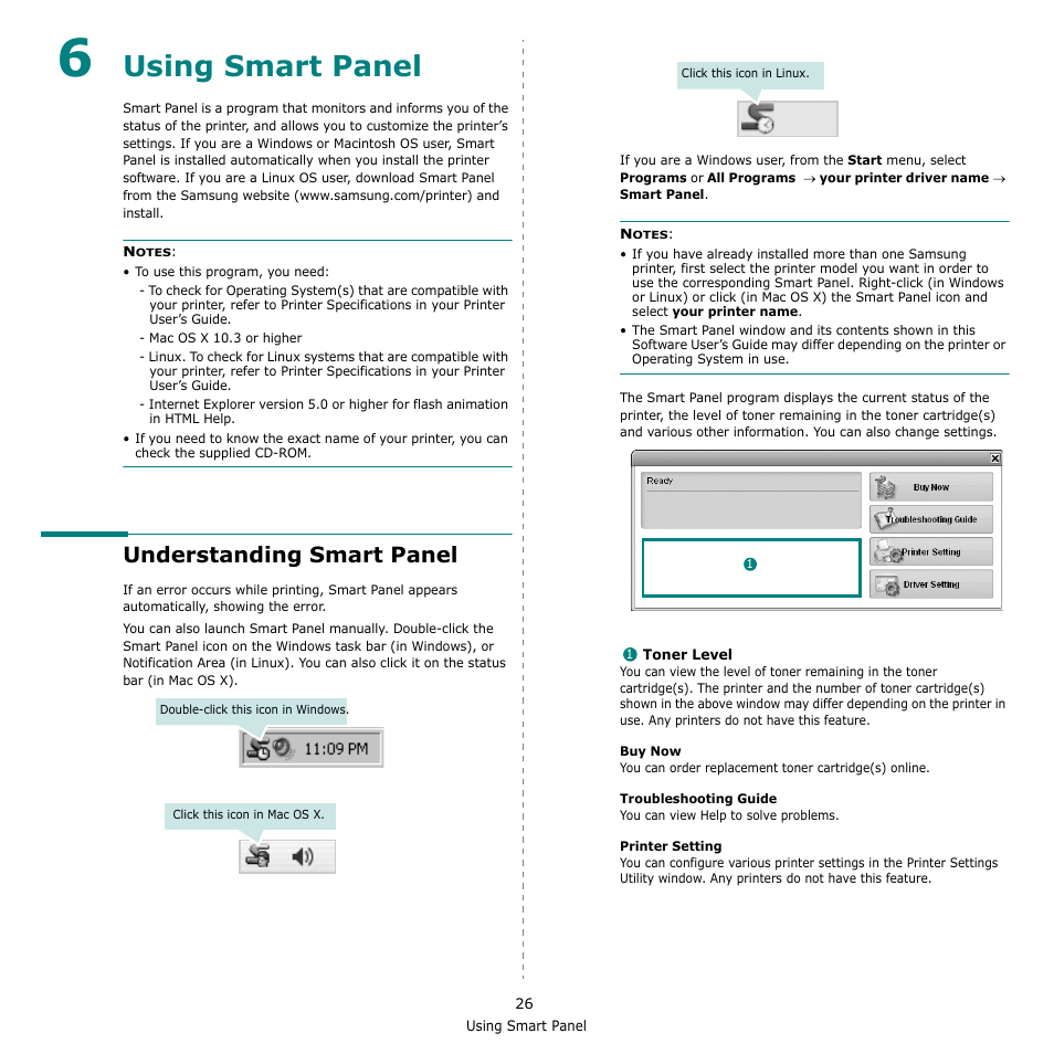 Using smart panel, Understanding smart panel, Chapter 6 | Samsung SCX-4500W-XAA User Manual | Page 94 / 112