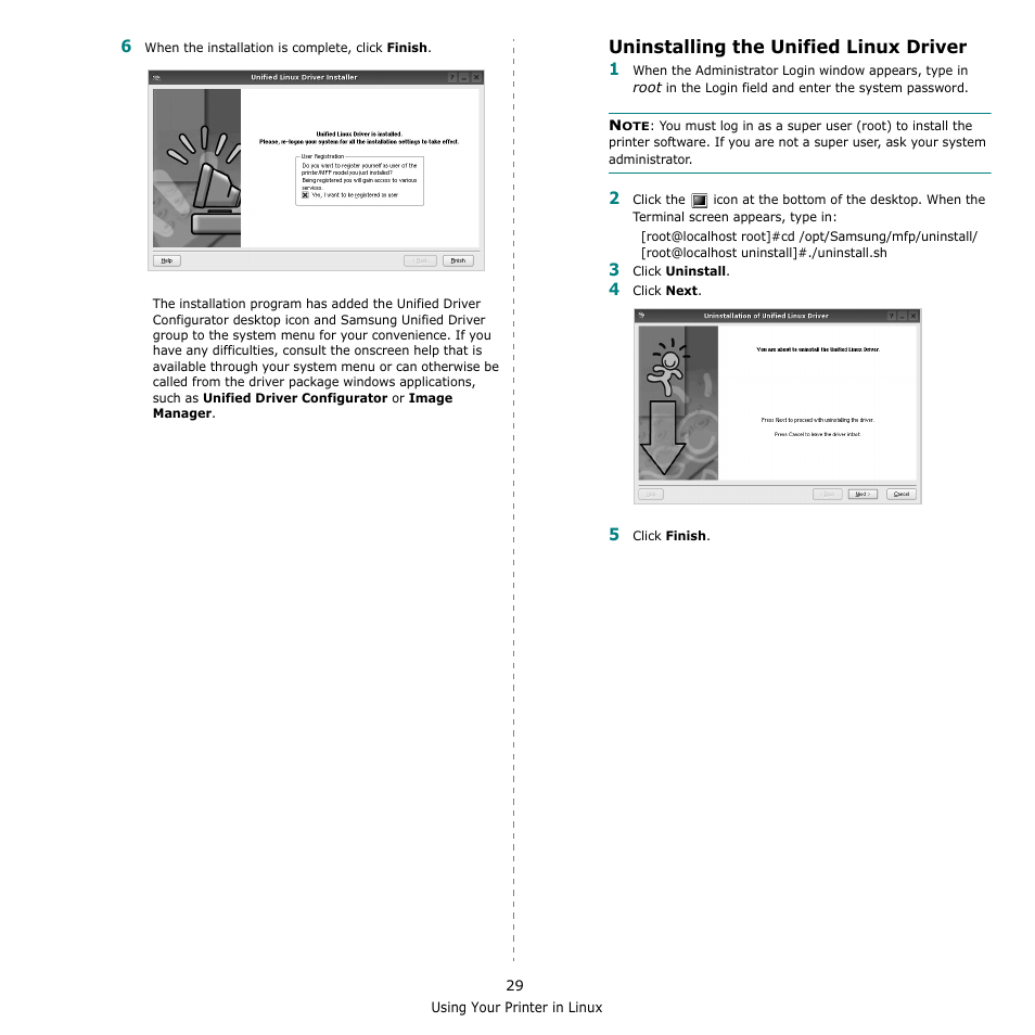 Uninstalling the unified linux driver | Samsung SCX-4500W-XAA User Manual | Page 97 / 112