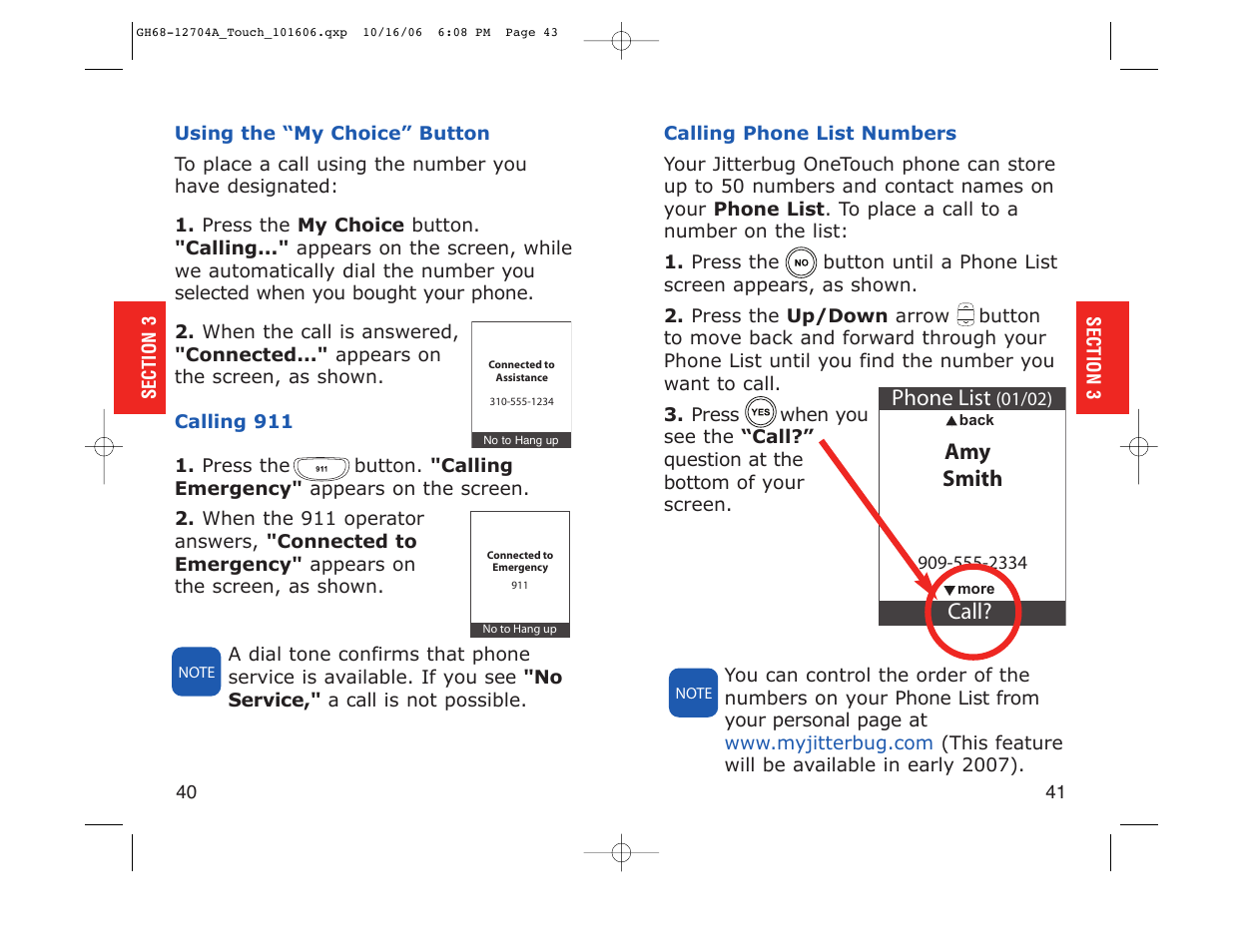 Phone list, Amy call, Smith | Samsung SPH-A110ZWADYN User Manual | Page 22 / 70