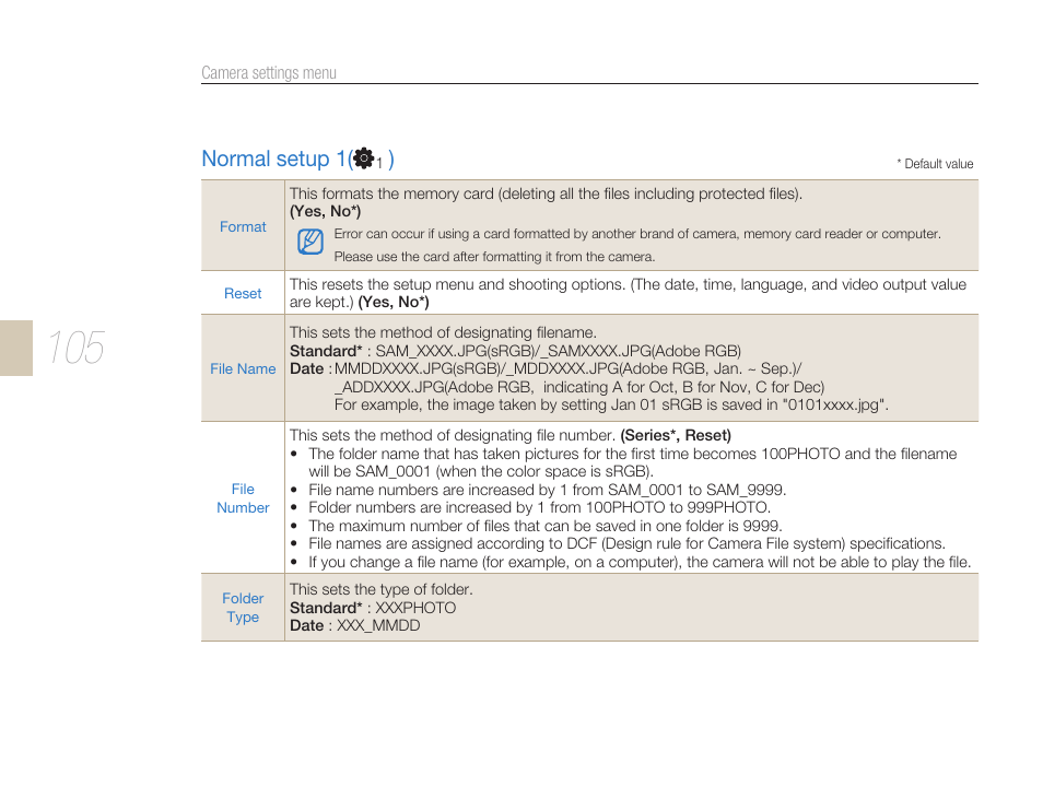 Normal setup 1 | Samsung ES-NX10ZZSEB User Manual | Page 105 / 129