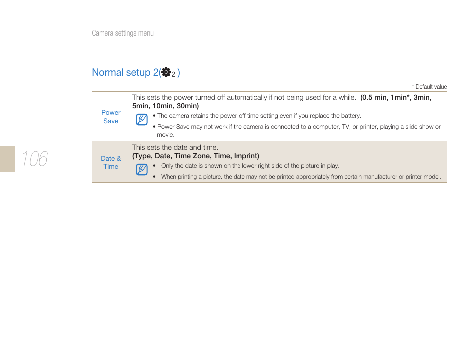 Normal setup 2 | Samsung ES-NX10ZZSEB User Manual | Page 106 / 129