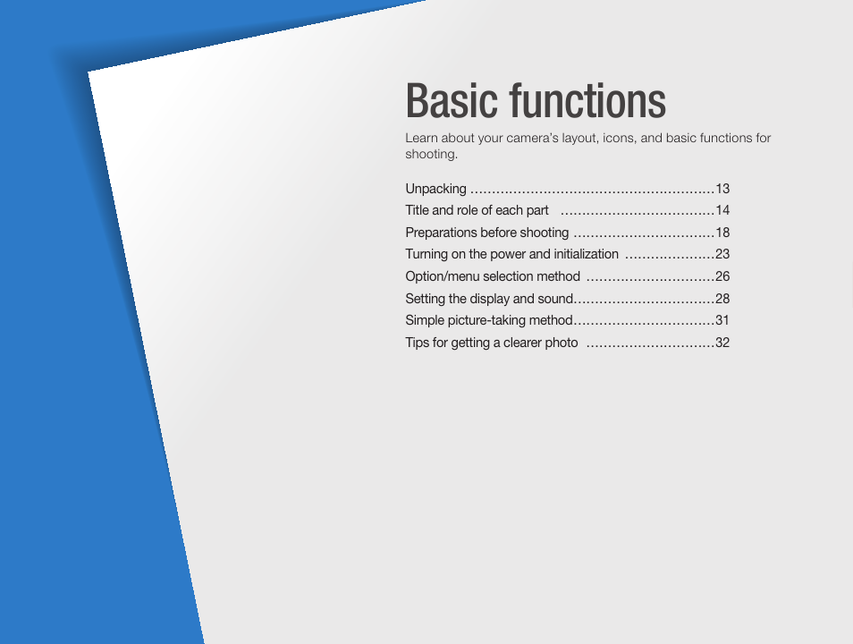 Basic functions | Samsung ES-NX10ZZSEB User Manual | Page 12 / 129