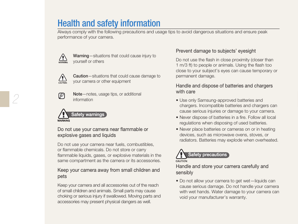Health and safety information | Samsung ES-NX10ZZSEB User Manual | Page 2 / 129
