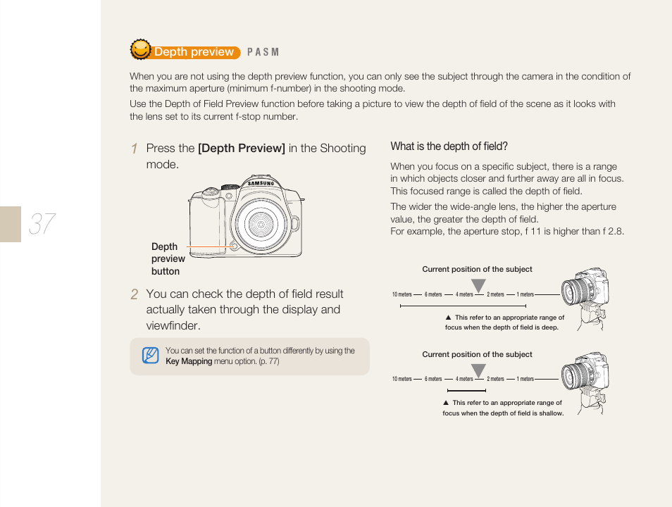 Depth preview, P. 37) | Samsung ES-NX10ZZSEB User Manual | Page 37 / 129