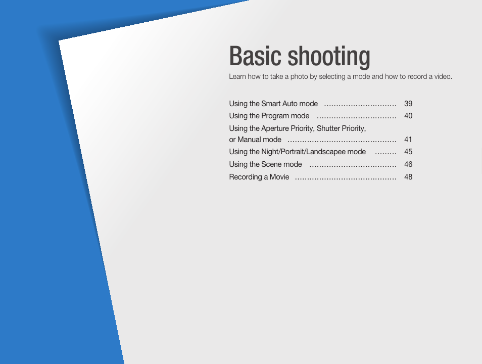 Basic shooting | Samsung ES-NX10ZZSEB User Manual | Page 38 / 129