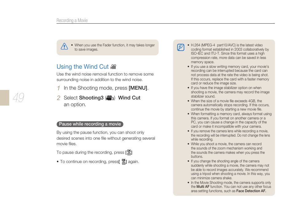 Using the wind cut | Samsung ES-NX10ZZSEB User Manual | Page 49 / 129