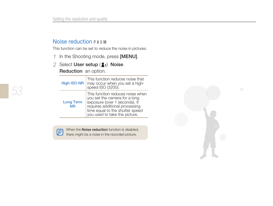 Noise reduction | Samsung ES-NX10ZZSEB User Manual | Page 53 / 129