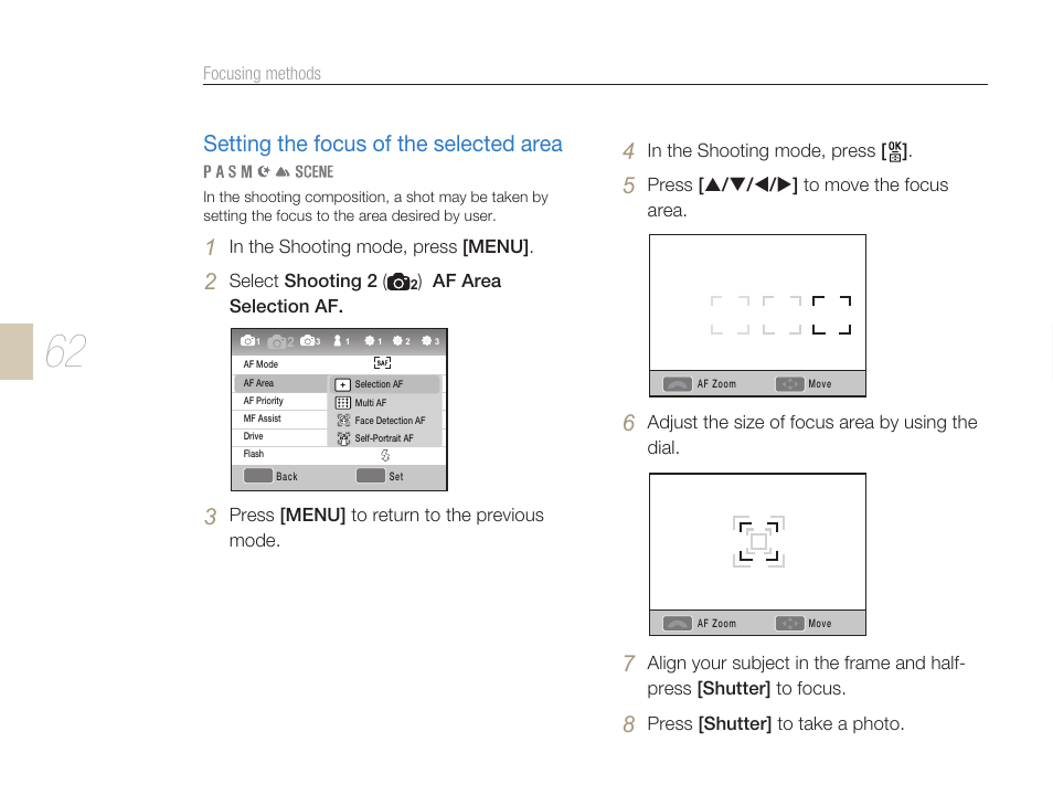 Setting the focus of the selected area | Samsung ES-NX10ZZSEB User Manual | Page 62 / 129