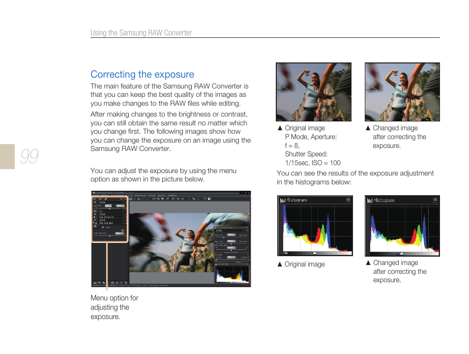 Correcting the exposure | Samsung ES-NX10ZZSEB User Manual | Page 99 / 129