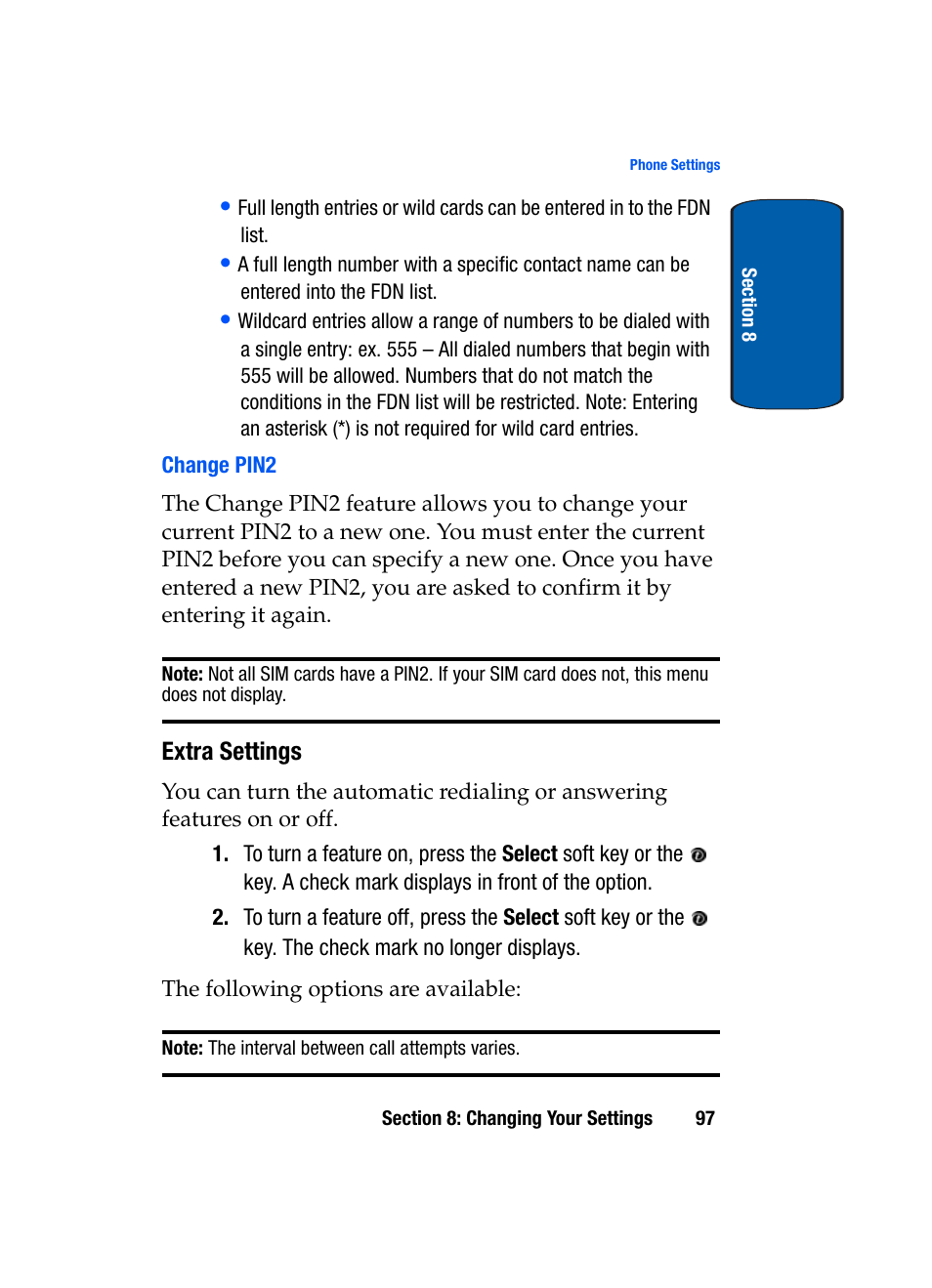 Extra settings | Samsung SGH-X495IBBTMB User Manual | Page 101 / 172