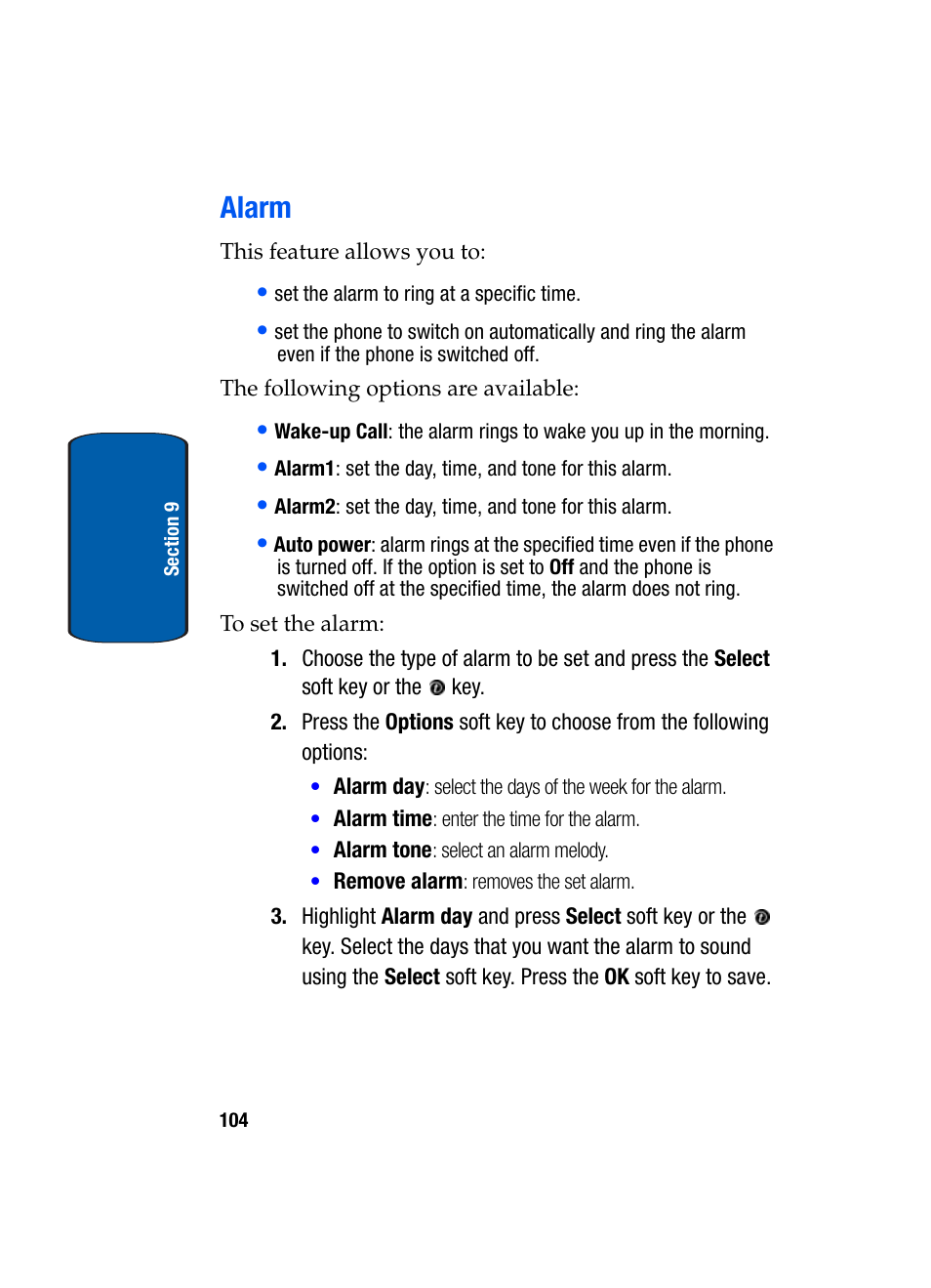 Alarm | Samsung SGH-X495IBBTMB User Manual | Page 108 / 172