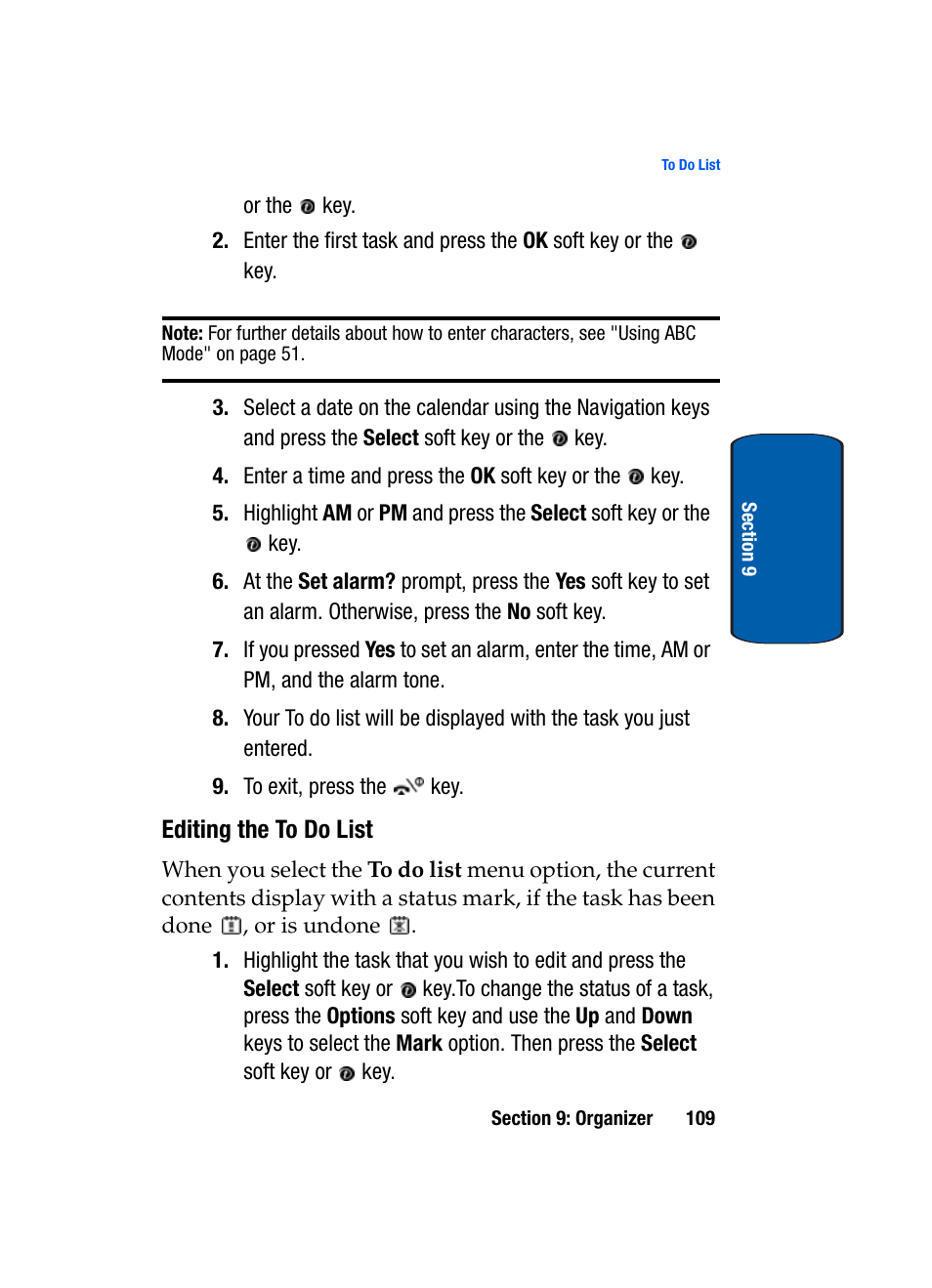 Editing the to do list | Samsung SGH-X495IBBTMB User Manual | Page 113 / 172