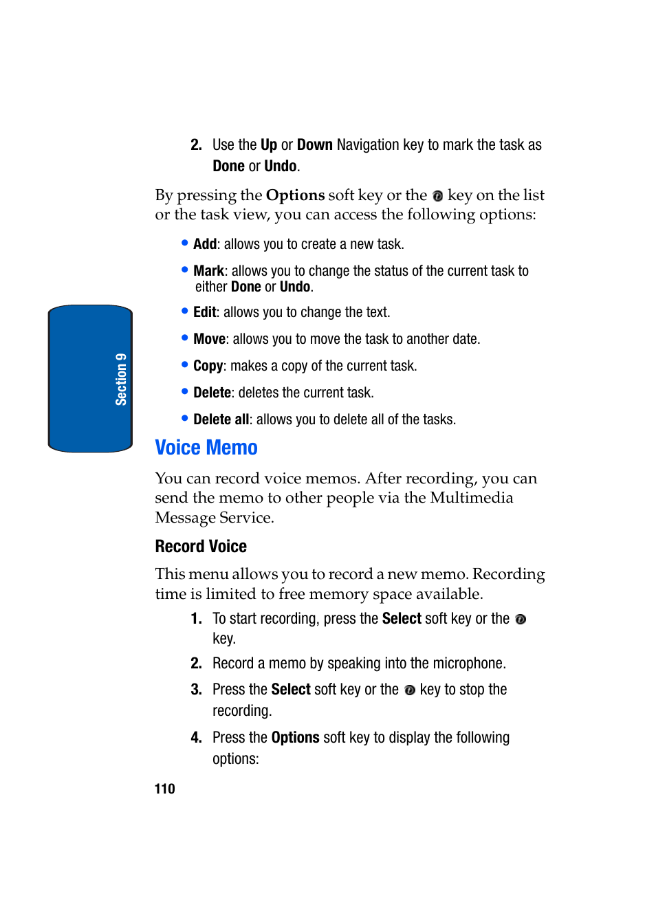 Voice memo, Record voice | Samsung SGH-X495IBBTMB User Manual | Page 114 / 172