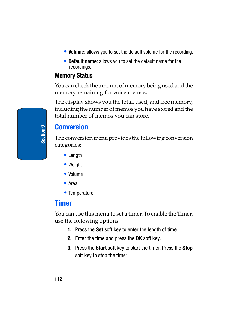 Memory status, Conversion, Timer | Conversion timer | Samsung SGH-X495IBBTMB User Manual | Page 116 / 172