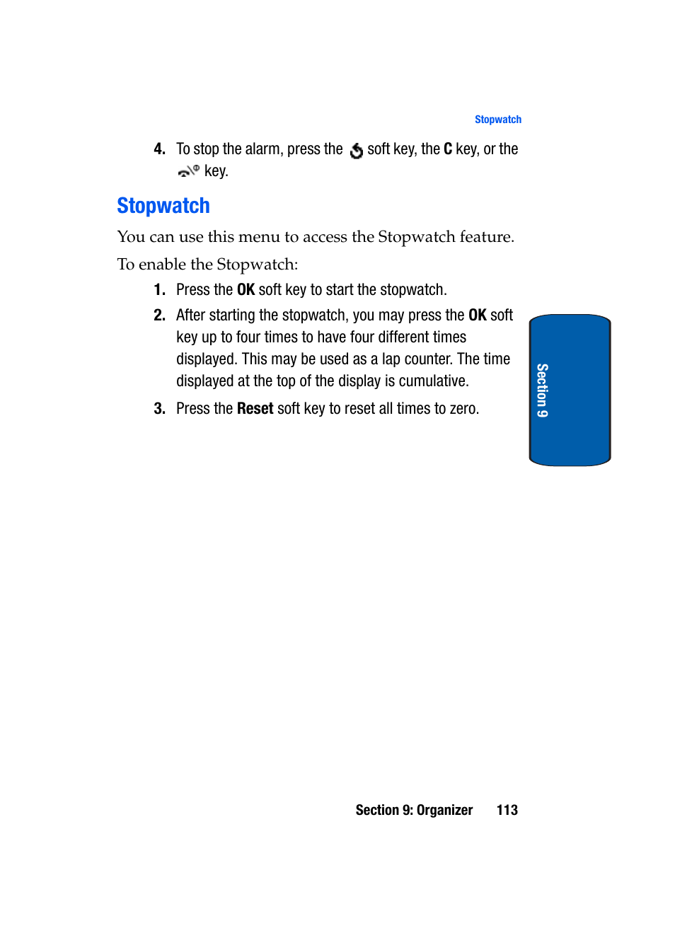 Stopwatch | Samsung SGH-X495IBBTMB User Manual | Page 117 / 172