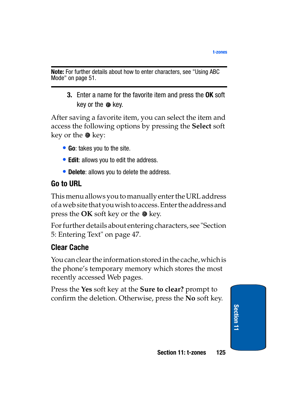 Go to url, Clear cache | Samsung SGH-X495IBBTMB User Manual | Page 129 / 172