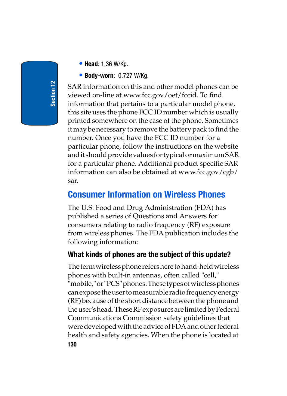 Consumer information on wireless phones | Samsung SGH-X495IBBTMB User Manual | Page 134 / 172