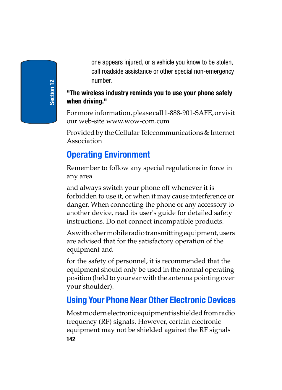 Operating environment, Using your phone near other electronic devices | Samsung SGH-X495IBBTMB User Manual | Page 146 / 172