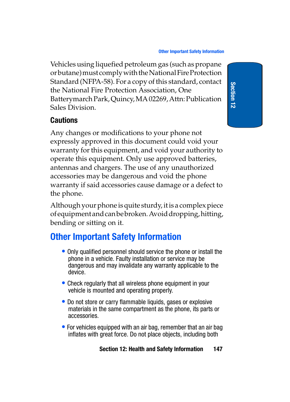 Cautions, Other important safety information | Samsung SGH-X495IBBTMB User Manual | Page 151 / 172