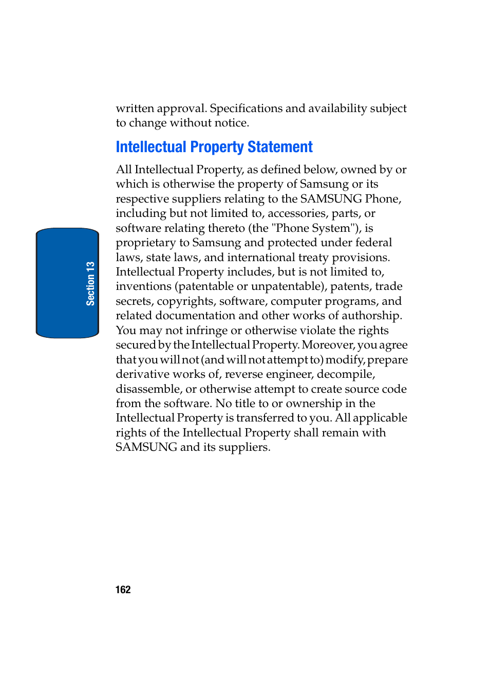 Intellectual property statement | Samsung SGH-X495IBBTMB User Manual | Page 166 / 172