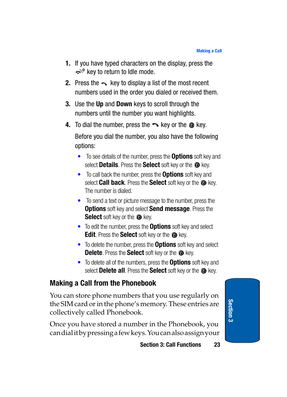 Making a call from the phonebook | Samsung SGH-X495IBBTMB User Manual | Page 27 / 172