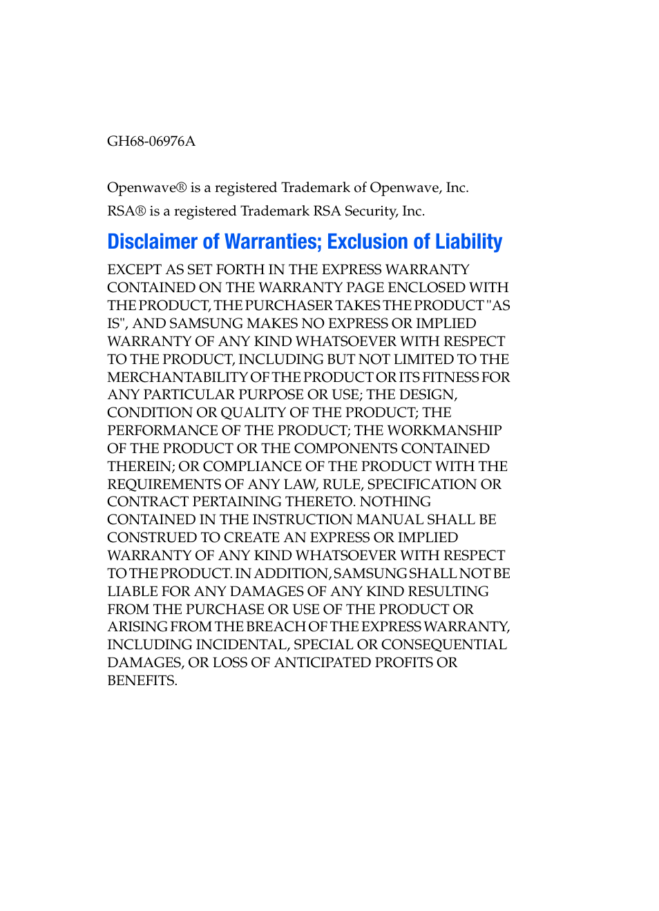 Disclaimer of warranties; exclusion of liability | Samsung SGH-X495IBBTMB User Manual | Page 3 / 172