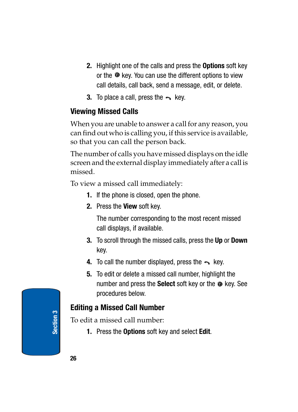 Viewing missed calls, Editing a missed call number | Samsung SGH-X495IBBTMB User Manual | Page 30 / 172