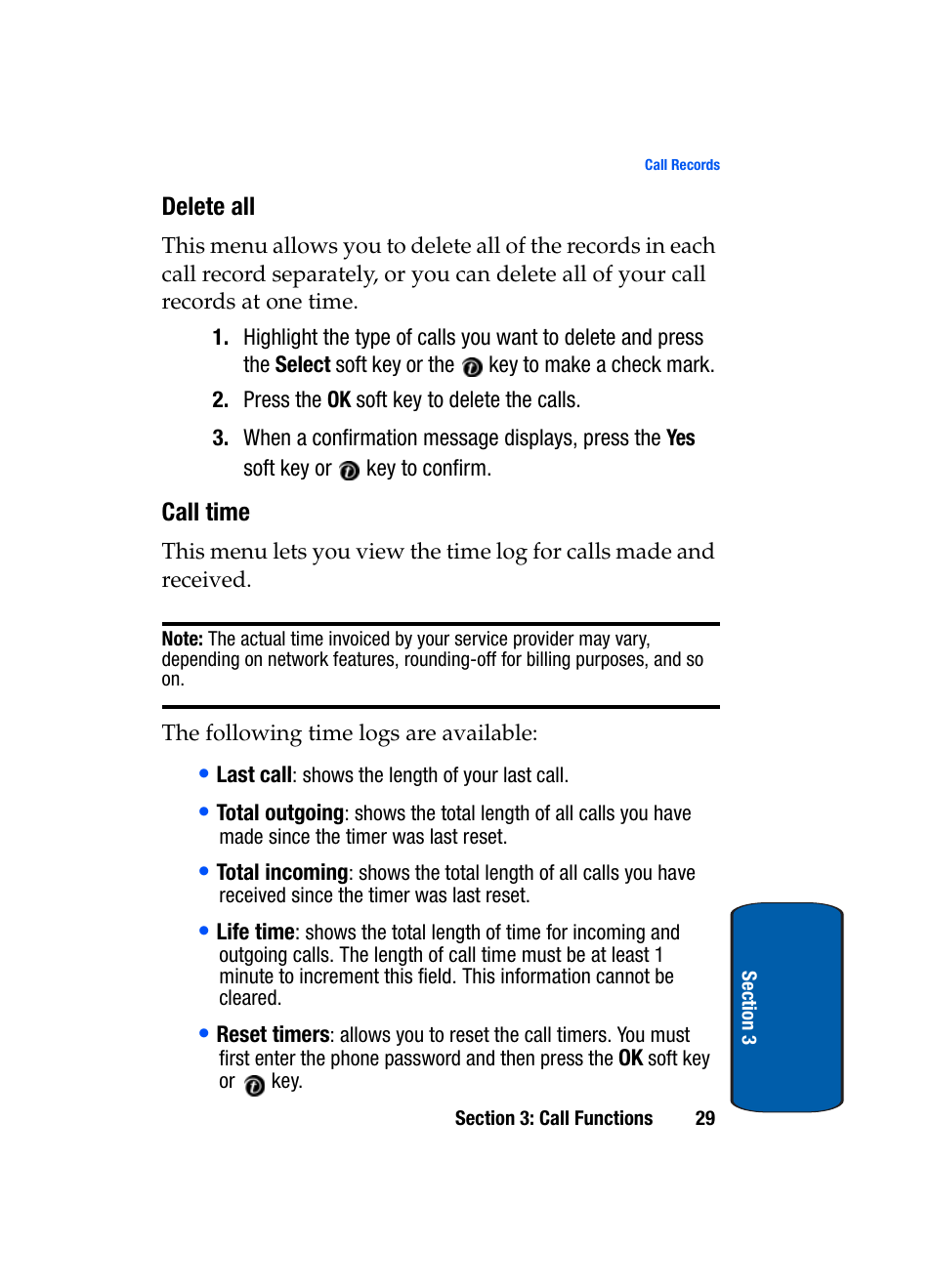Delete all, Call time | Samsung SGH-X495IBBTMB User Manual | Page 33 / 172