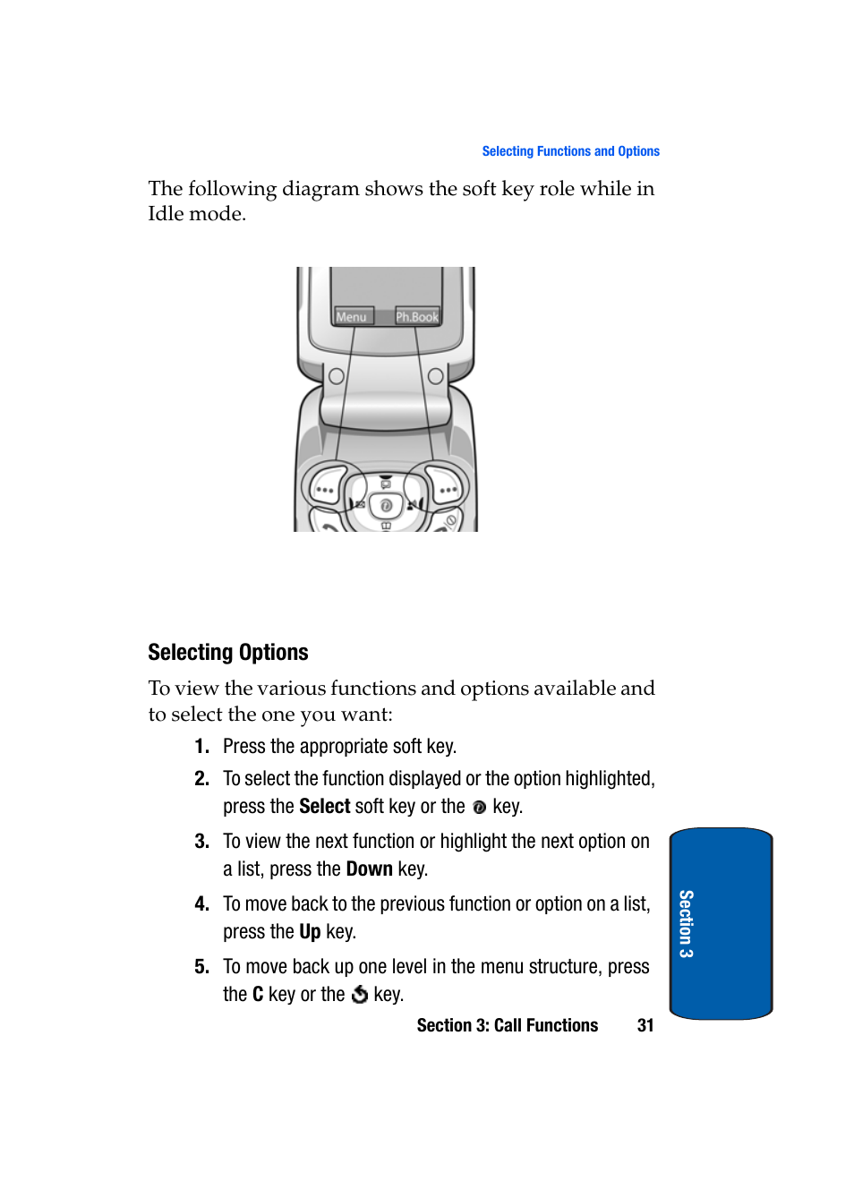 Selecting options | Samsung SGH-X495IBBTMB User Manual | Page 35 / 172