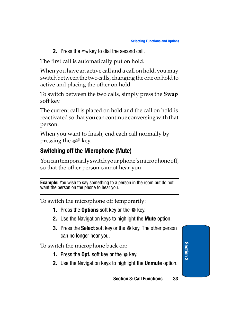 Switching off the microphone (mute) | Samsung SGH-X495IBBTMB User Manual | Page 37 / 172