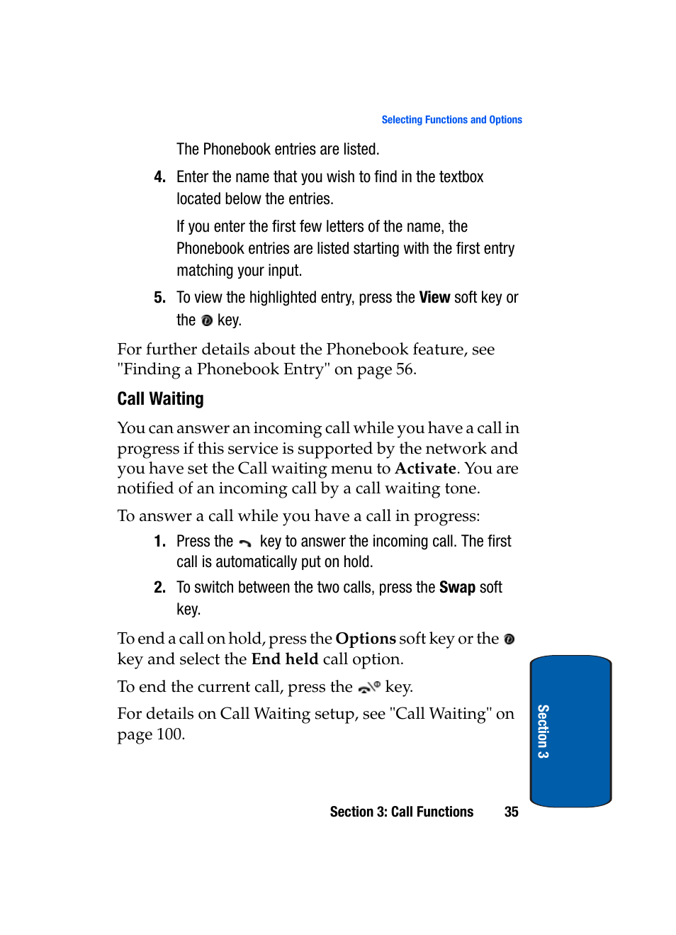 Call waiting | Samsung SGH-X495IBBTMB User Manual | Page 39 / 172