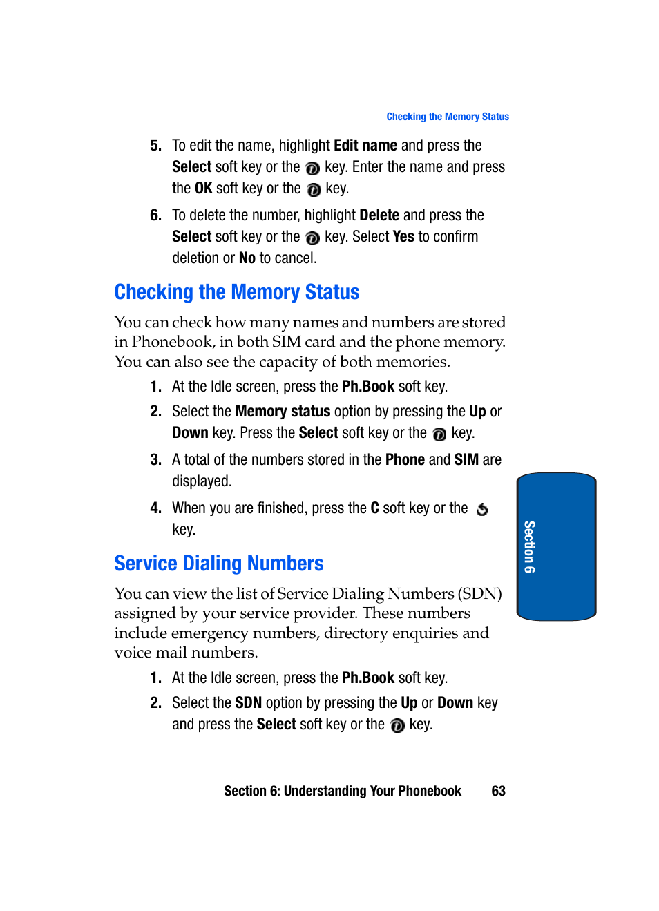 Checking the memory status, Service dialing numbers, Checking the memory status service dialing numbers | Samsung SGH-X495IBBTMB User Manual | Page 67 / 172