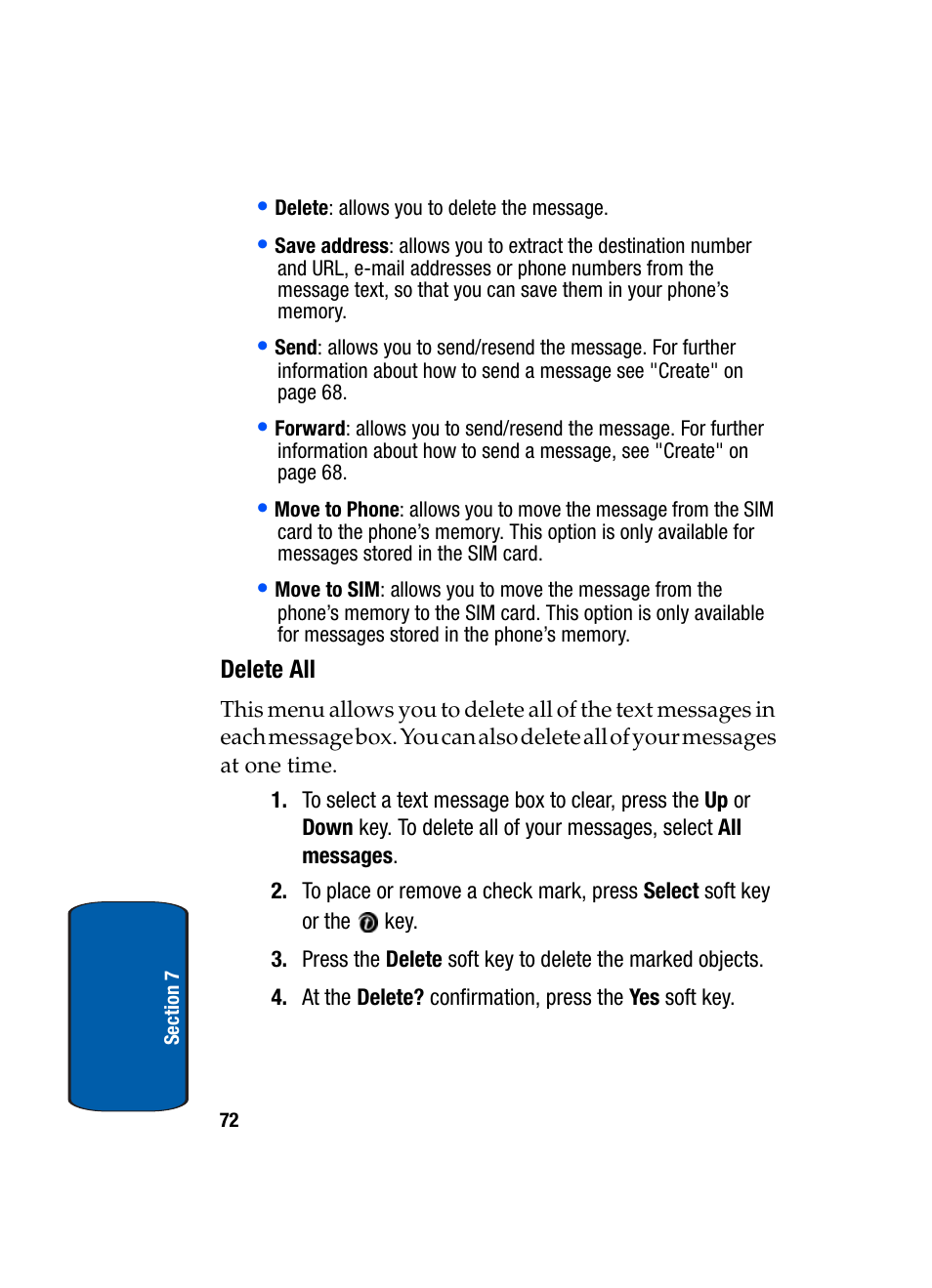Delete all | Samsung SGH-X495IBBTMB User Manual | Page 76 / 172
