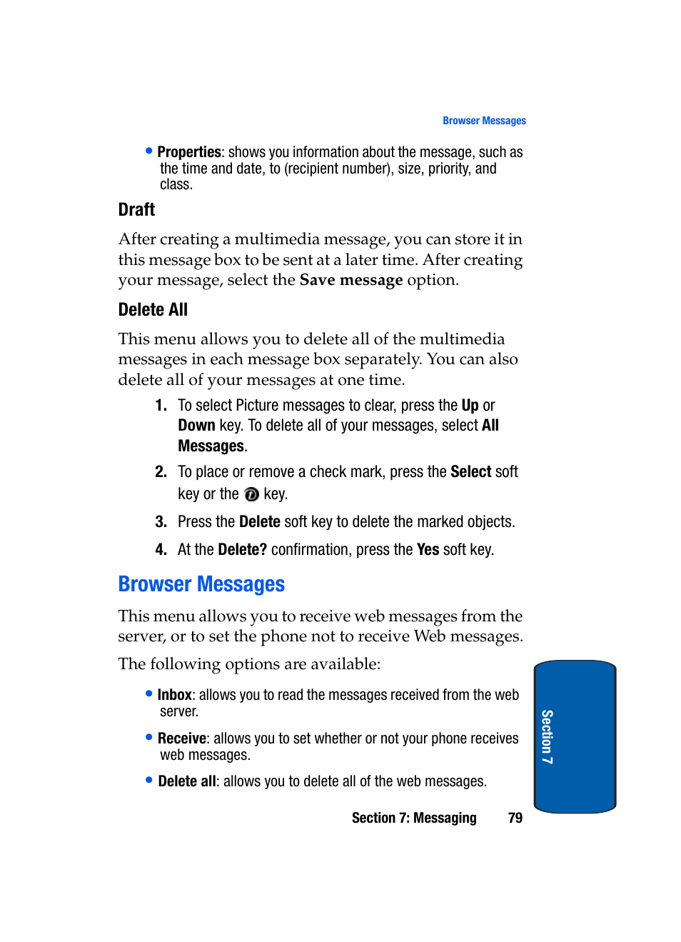 Draft, Delete all, Browser messages | Samsung SGH-X495IBBTMB User Manual | Page 83 / 172