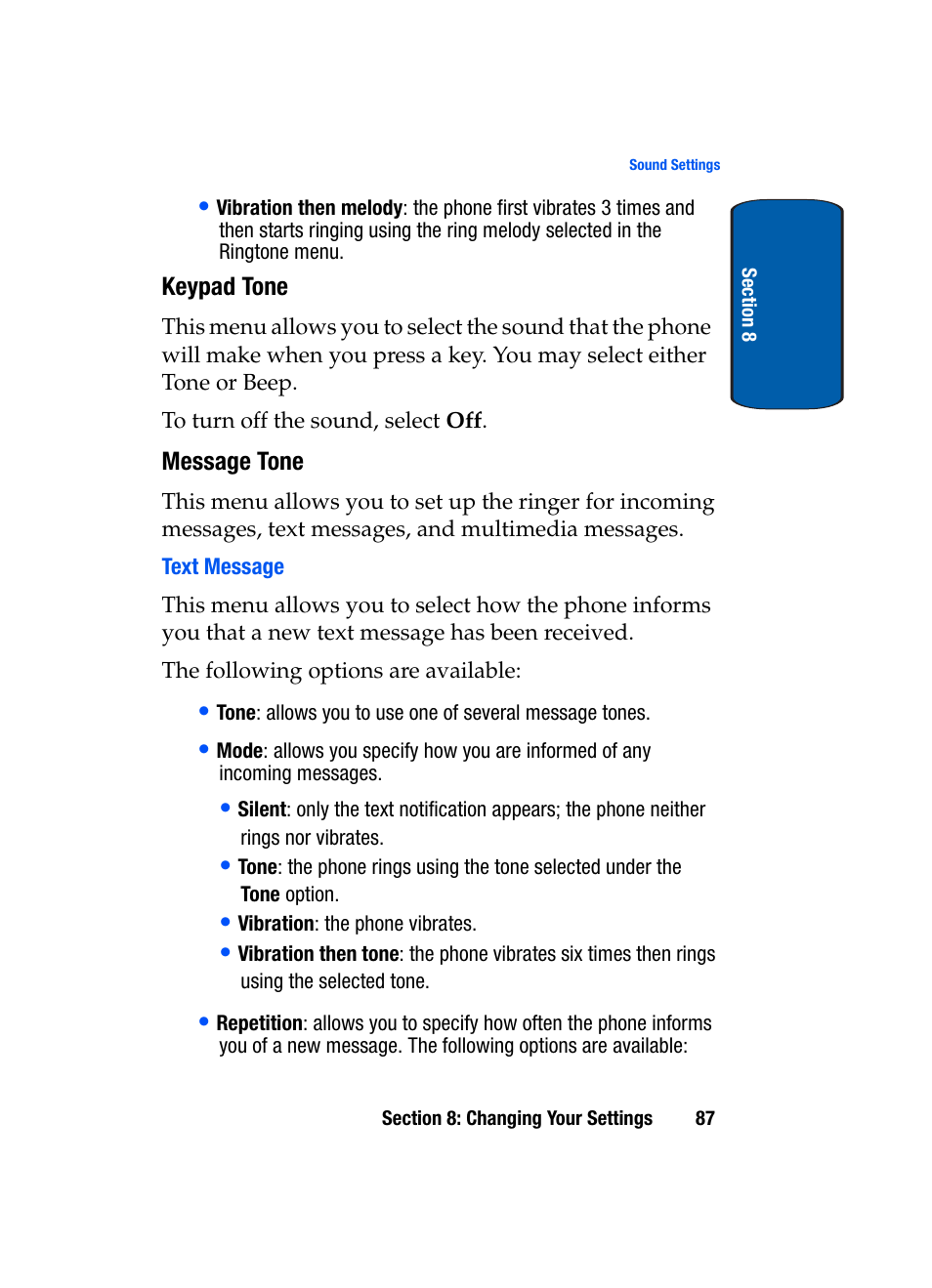 Keypad tone, Message tone | Samsung SGH-X495IBBTMB User Manual | Page 91 / 172