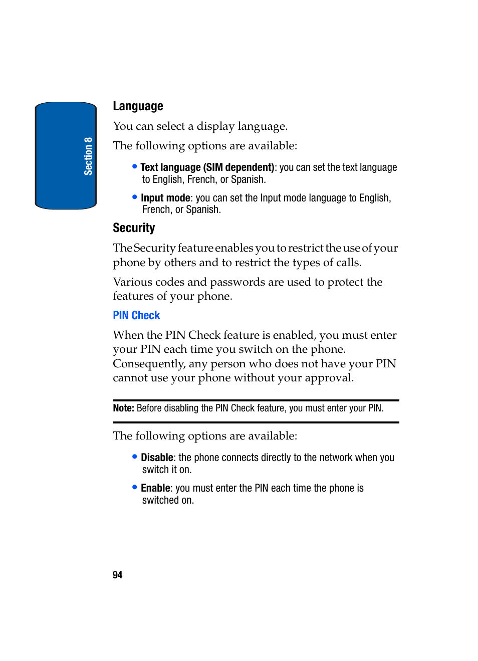 Language, Security | Samsung SGH-X495IBBTMB User Manual | Page 98 / 172