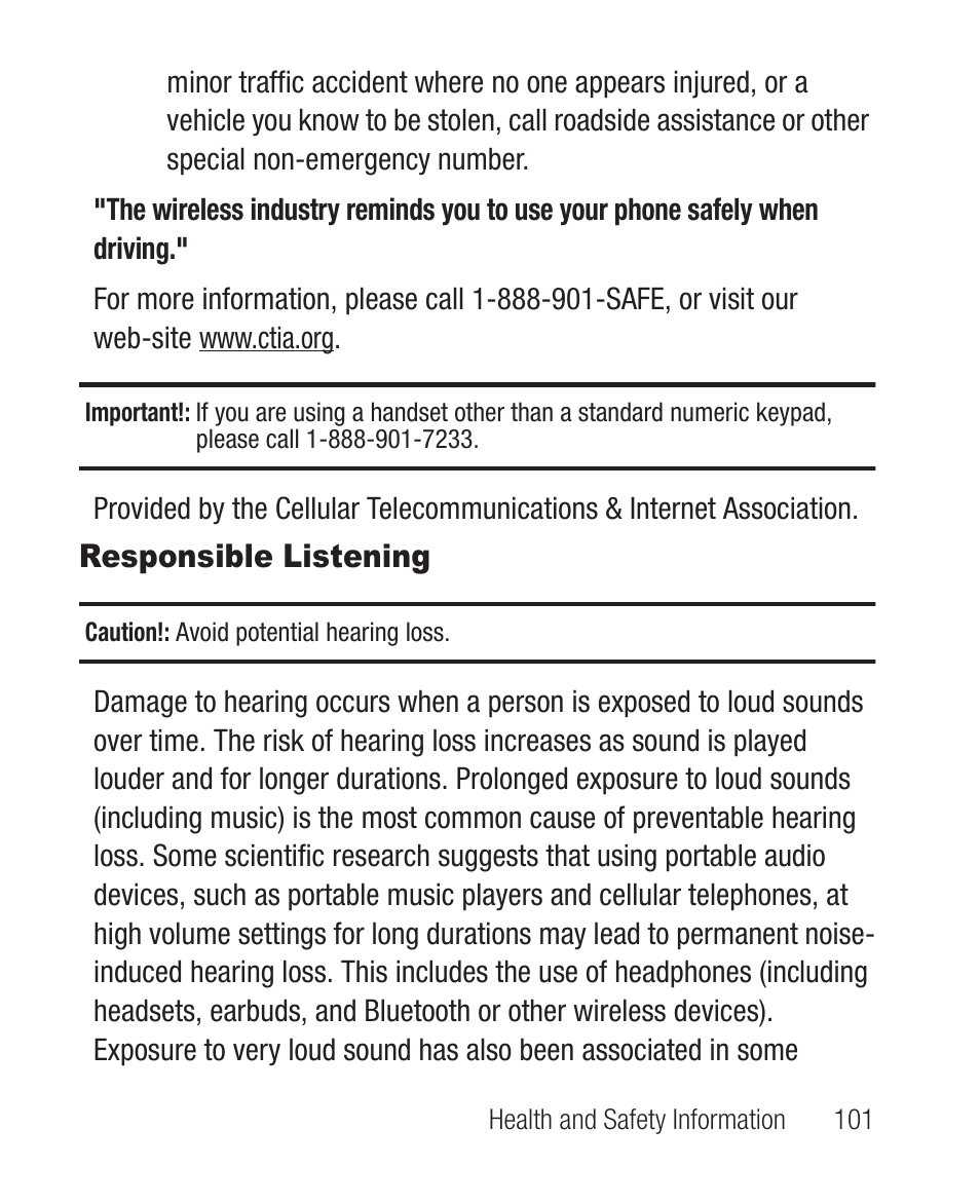 Responsible listening | Samsung SCH-R631DWACRI User Manual | Page 105 / 145