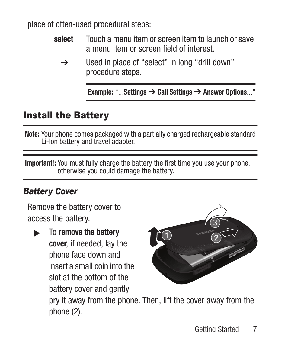 Install the battery, Battery cover | Samsung SCH-R631DWACRI User Manual | Page 11 / 145