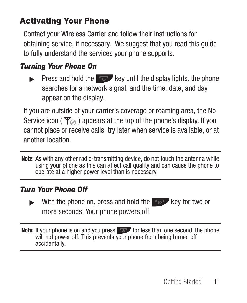 Activating your phone, Turning your phone on, Turn your phone off | Samsung SCH-R631DWACRI User Manual | Page 15 / 145