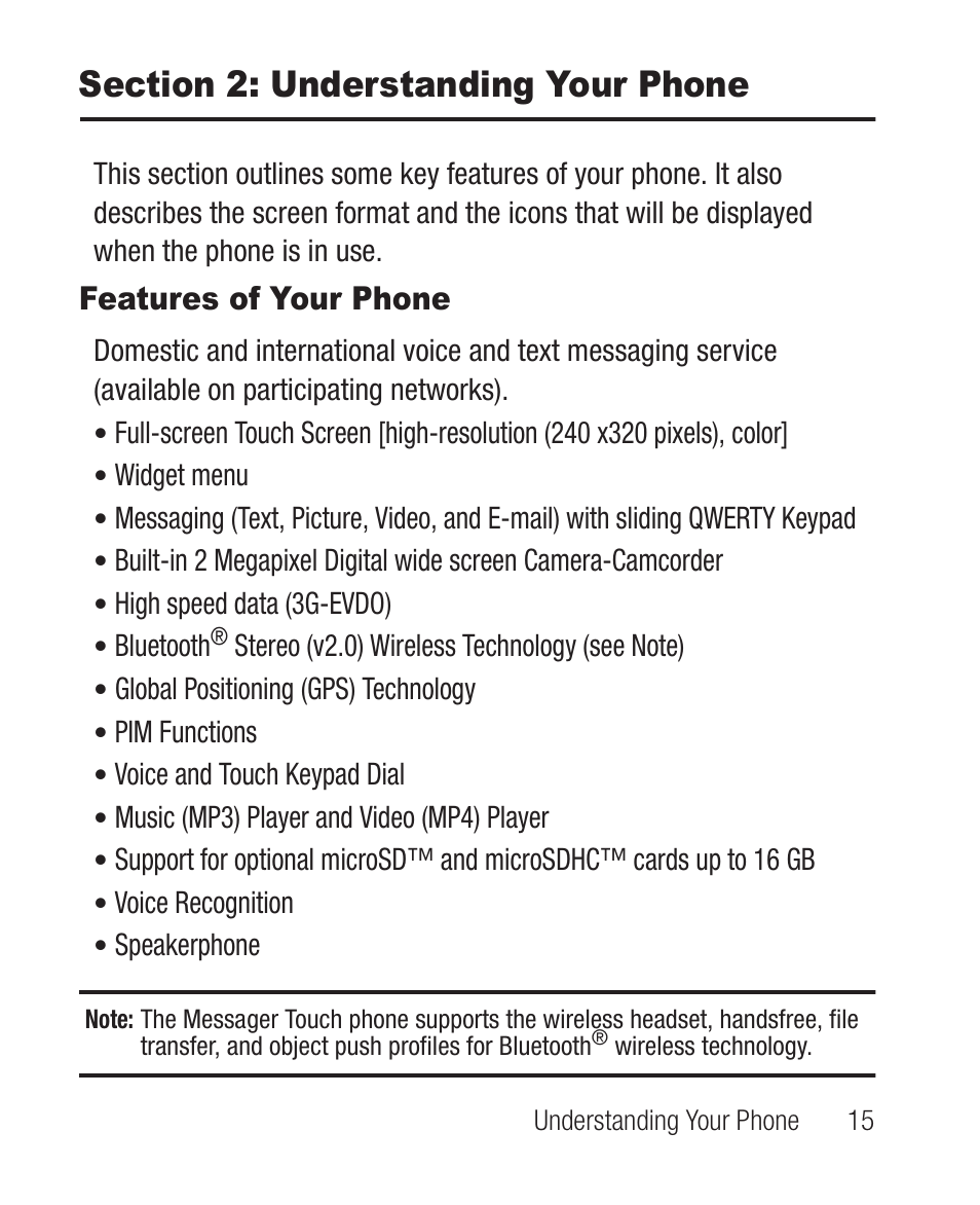 Section 2: understanding your phone, Features of your phone | Samsung SCH-R631DWACRI User Manual | Page 19 / 145