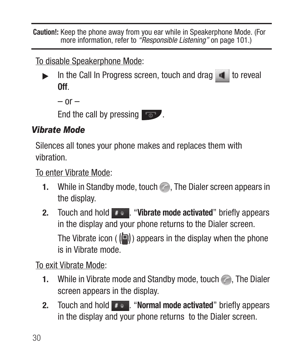 Vibrate mode | Samsung SCH-R631DWACRI User Manual | Page 34 / 145