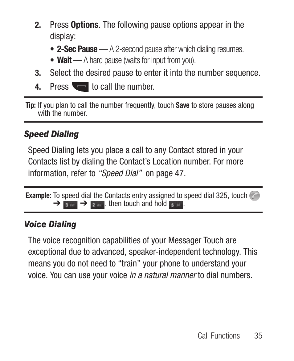 Speed dialing, Voice dialing | Samsung SCH-R631DWACRI User Manual | Page 39 / 145